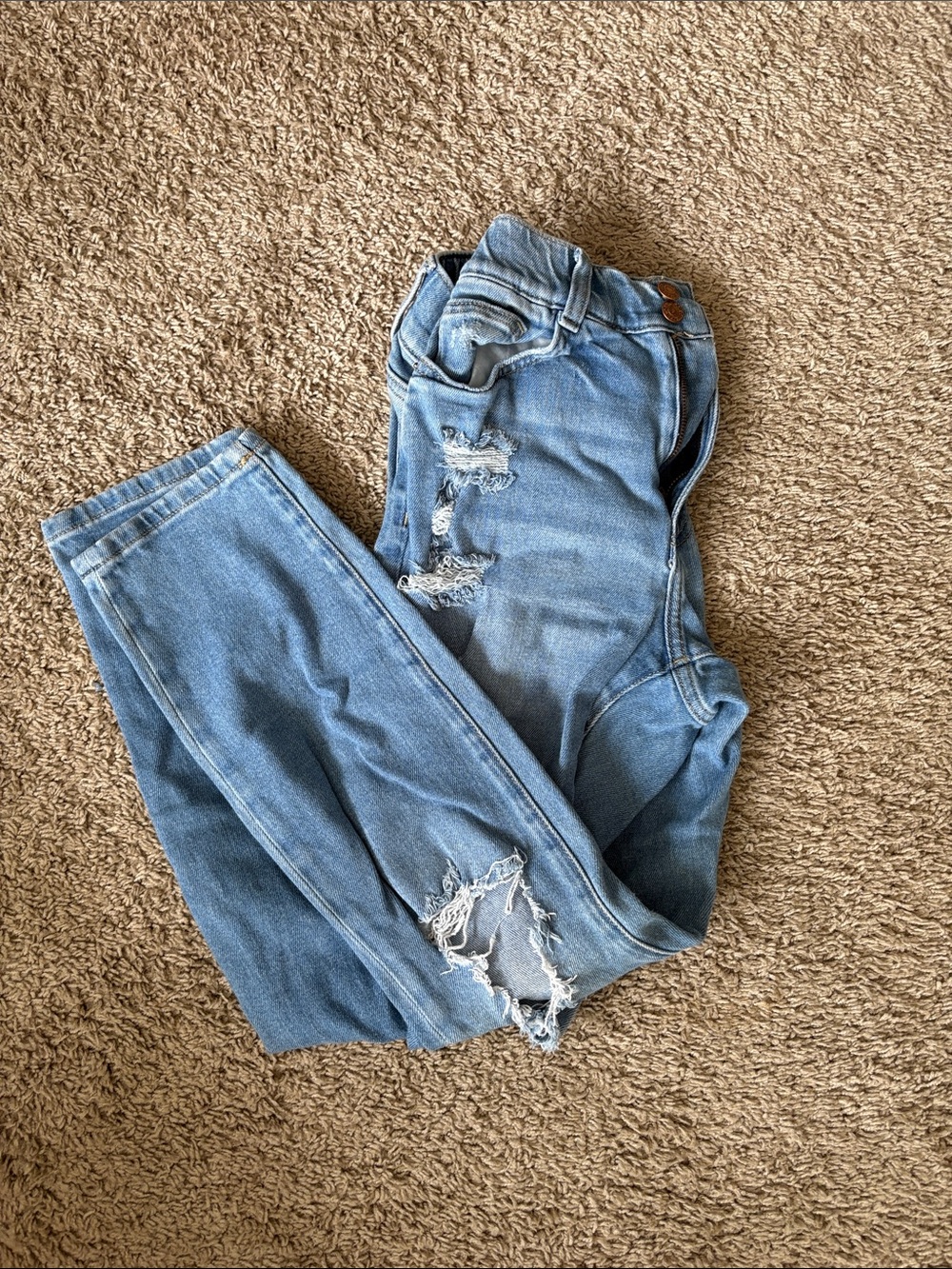 Women’s Light Blue Distressed Straight Jeans